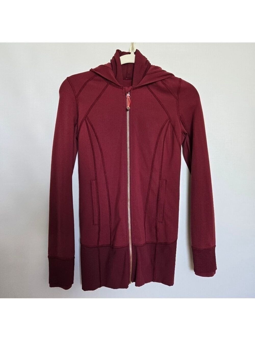 LULULEMON 'DAILY PRACTICE' HOODED JACKET WOMEN'S ZIPPER FRONT WINE BERRY SIZE 4